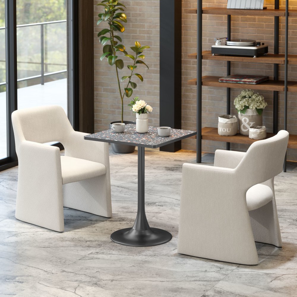 24" Black Wood and Steel Faux Terrazzo Pedestal Base Square Dining Table
