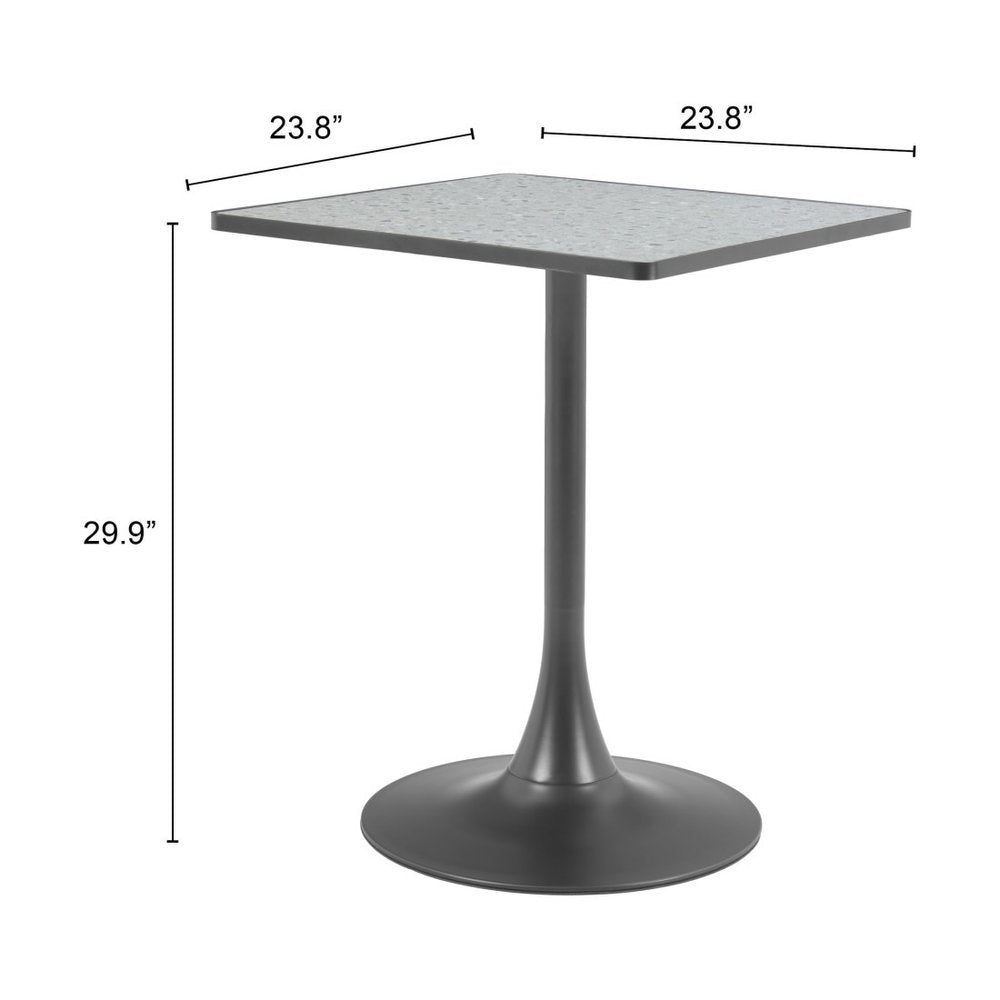 24" Gray Wood and Steel Faux Terrazzo Pedestal Base Square Dining Table