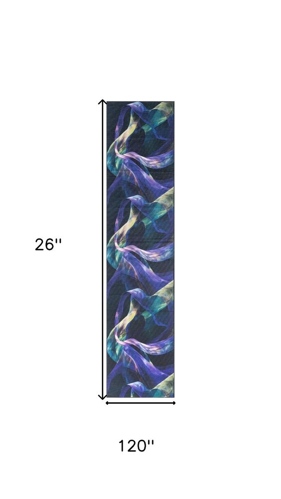 10' Blue Abstract Power Loom Non Skid Runner Rug