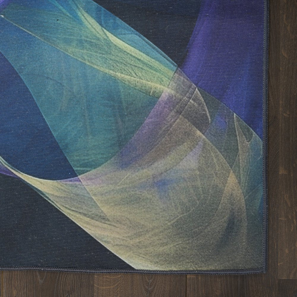 10' Blue Abstract Power Loom Non Skid Runner Rug