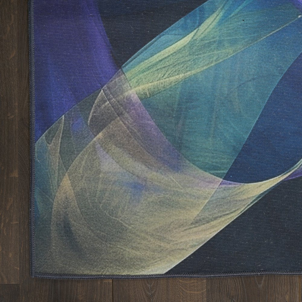 10' Blue Abstract Power Loom Non Skid Runner Rug