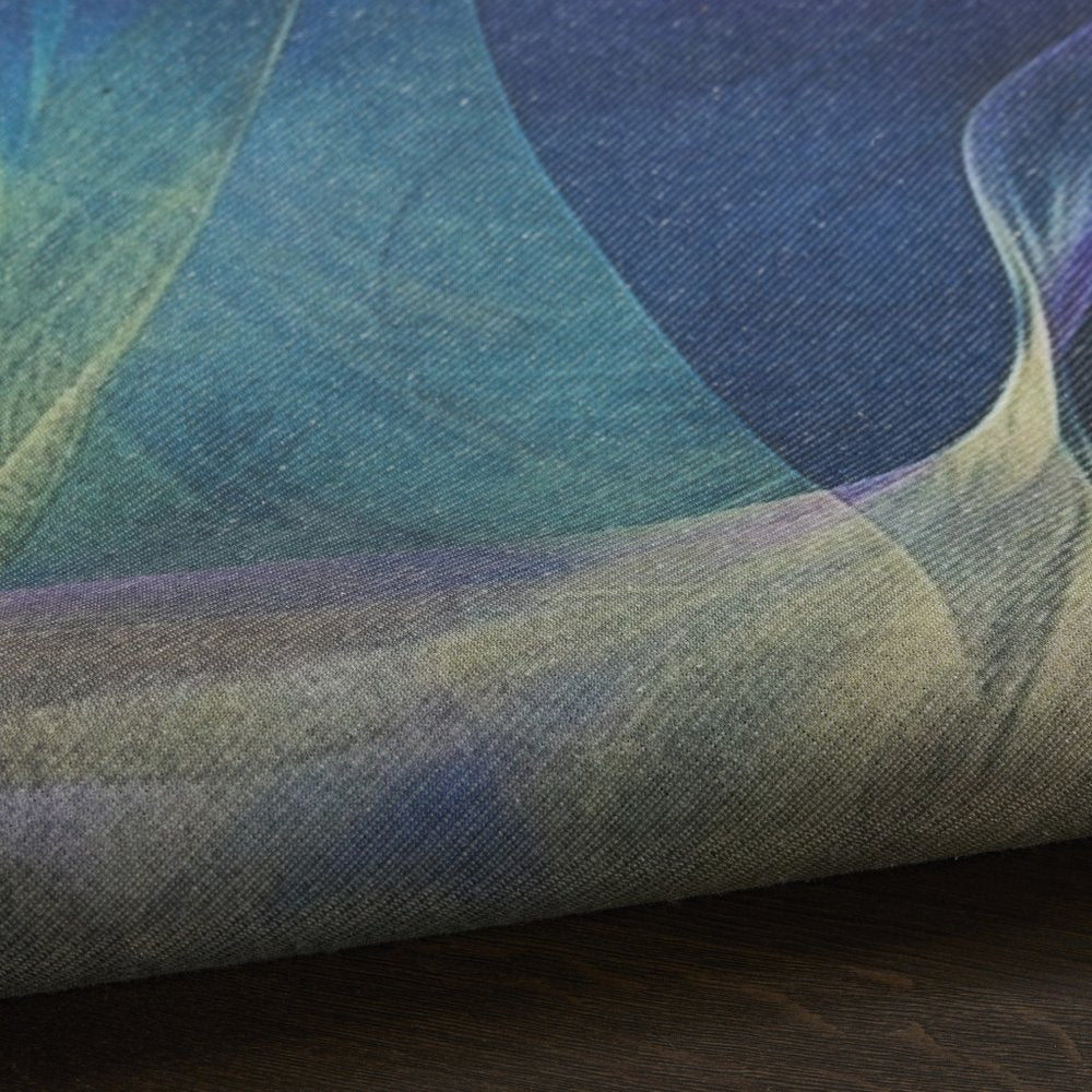 10' Blue Abstract Power Loom Non Skid Runner Rug