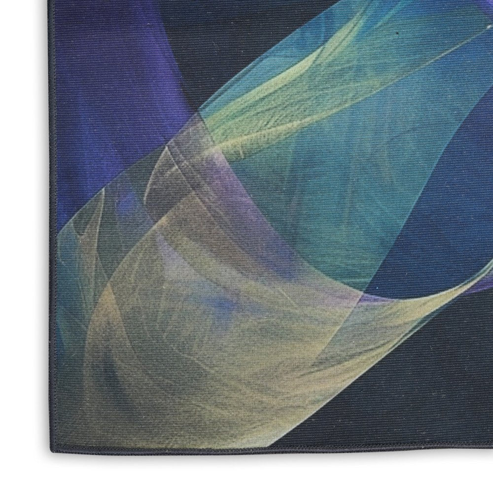 10' Blue Abstract Power Loom Non Skid Runner Rug