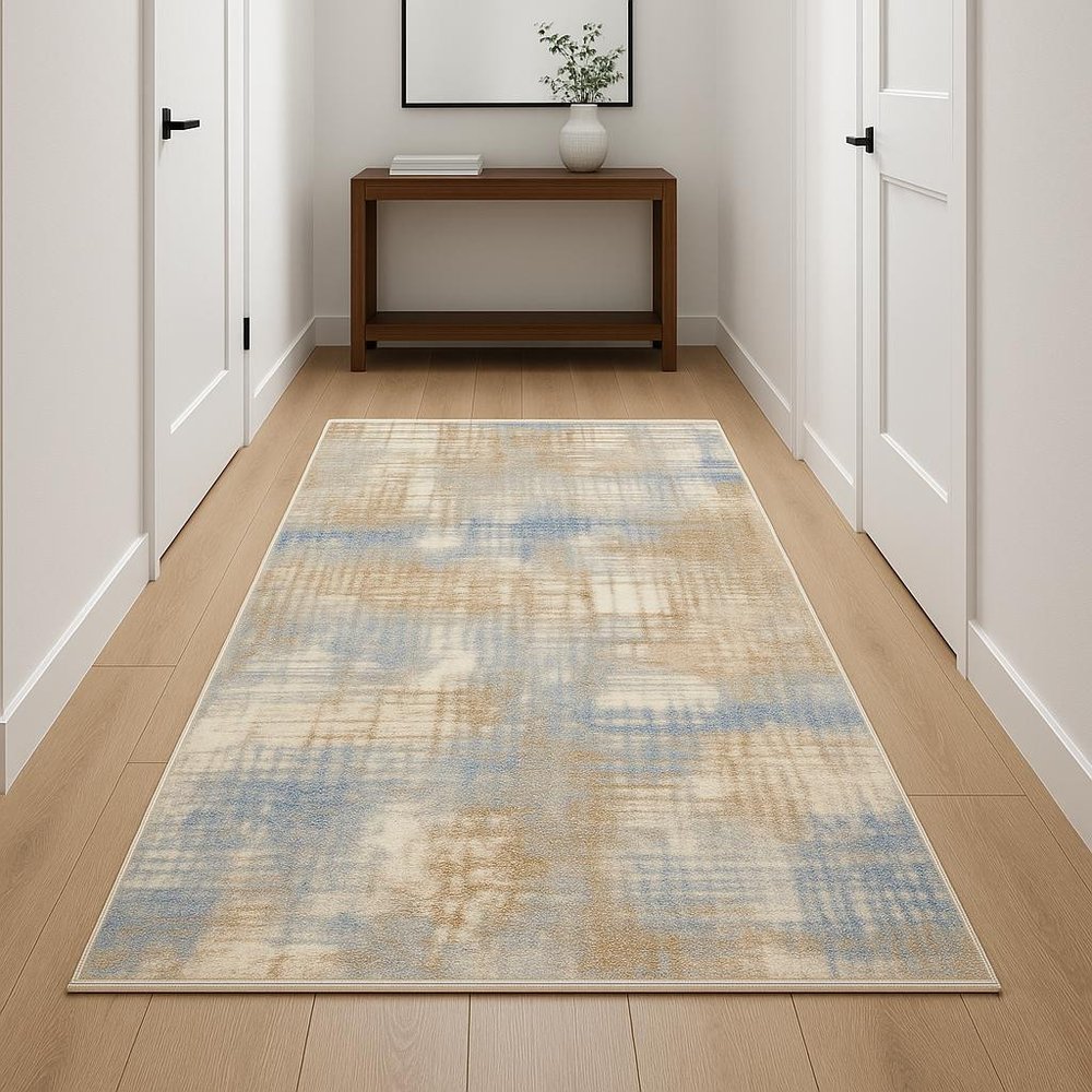 10' Beige Abstract Power Loom Runner Rug