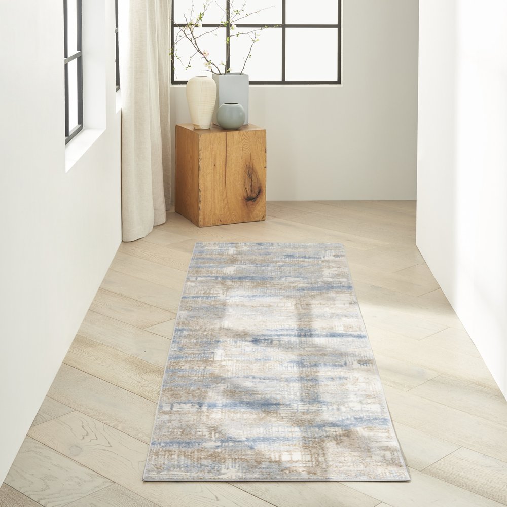 10' Beige Abstract Power Loom Runner Rug