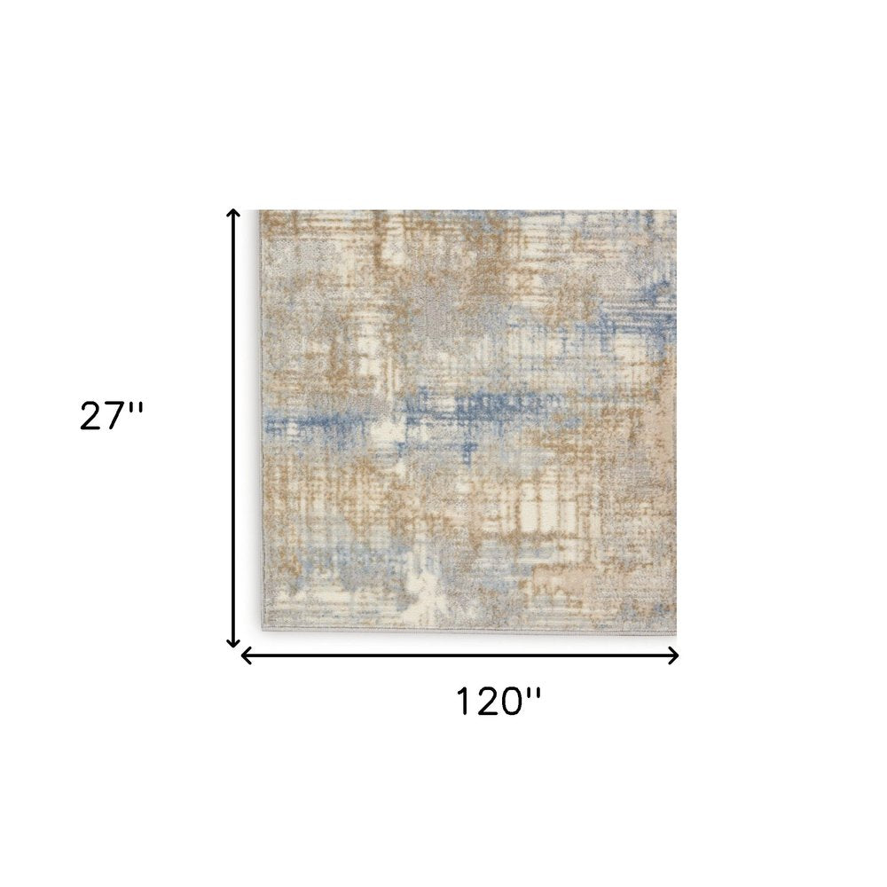 10' Beige Abstract Power Loom Runner Rug