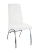 Set of Two White and Silver Faux Leather Dining Side Chairs