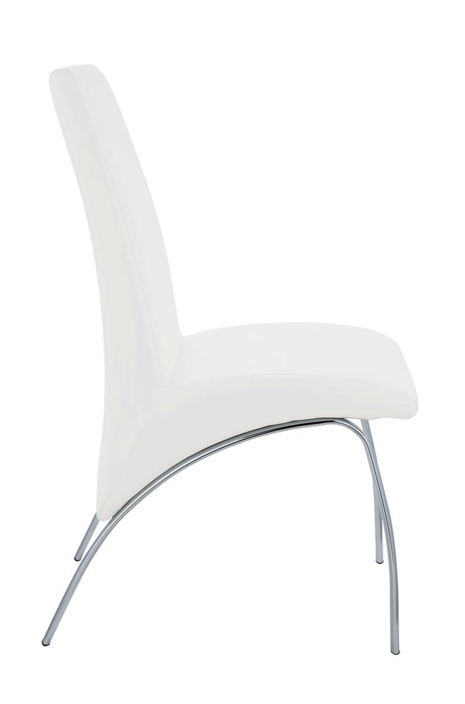 Set of Two White and Silver Faux Leather Dining Side Chairs