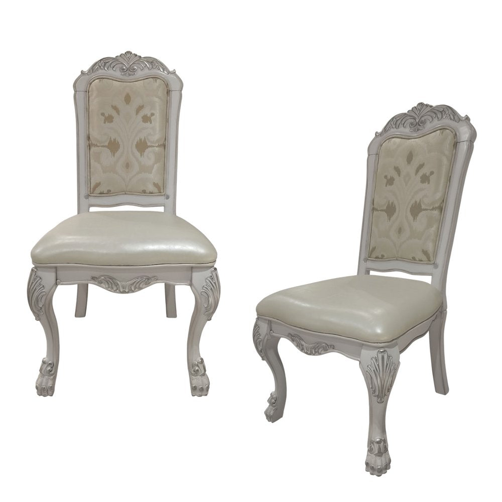 Set of Two White Tufted Faux Leather Dining Side Chairs