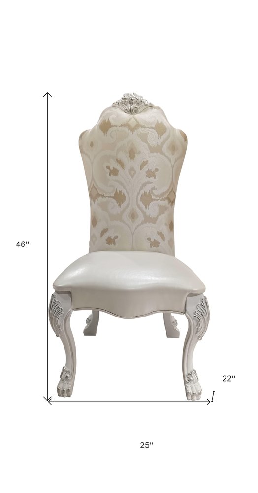 Set of Two White Tufted Fabric Dining Side Chairs