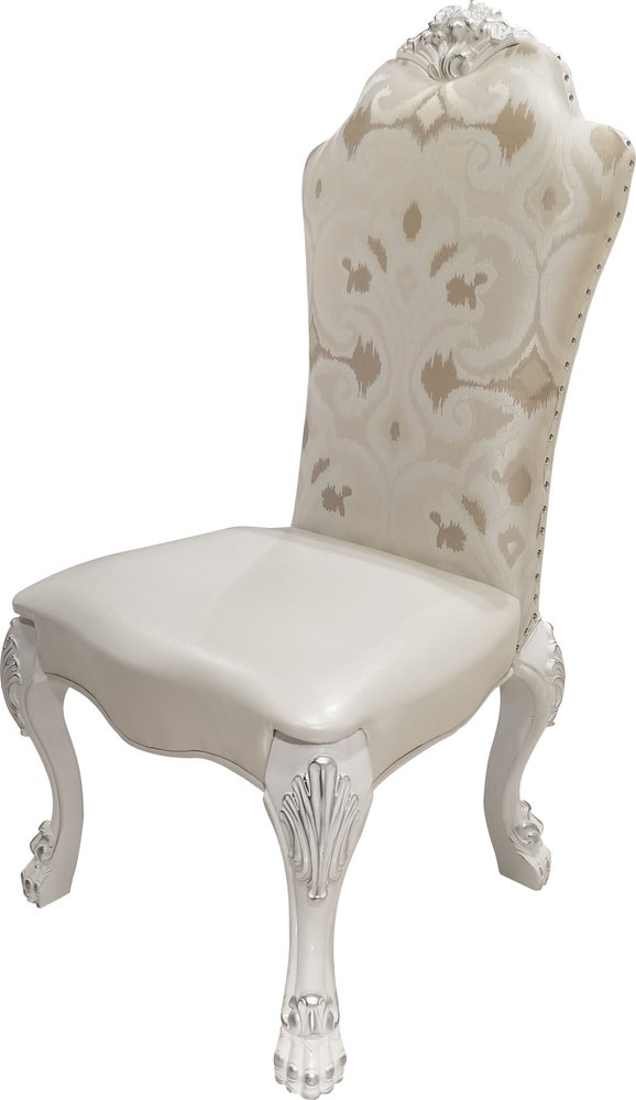 Set of Two White Tufted Fabric Dining Side Chairs