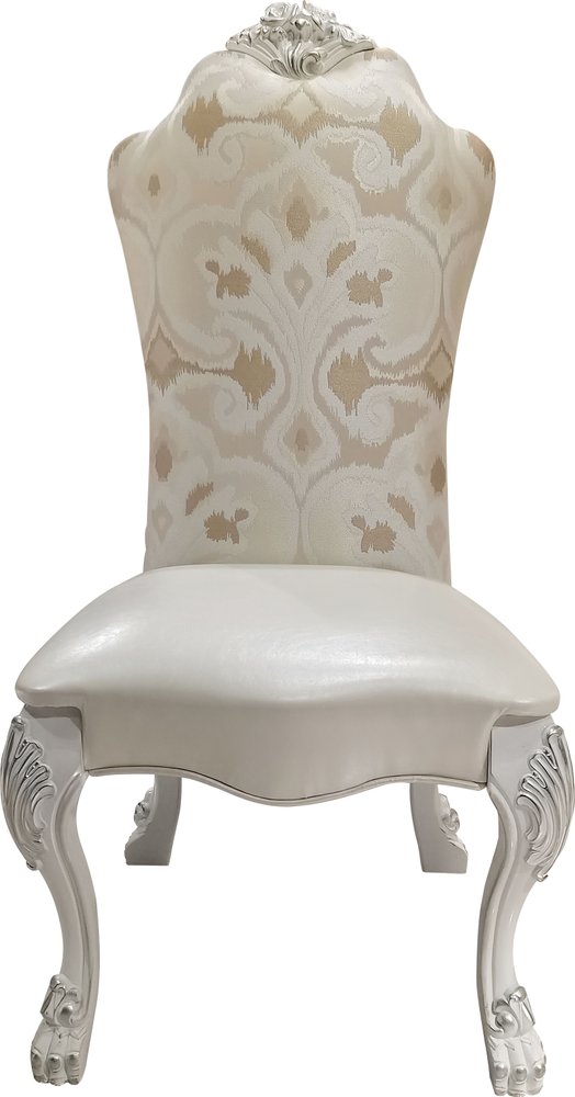 Set of Two White Tufted Fabric Dining Side Chairs