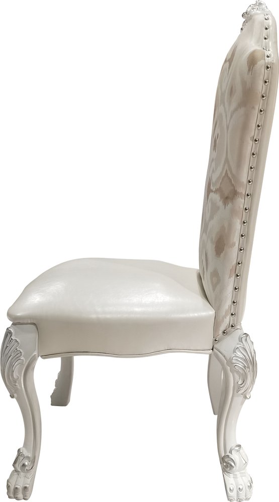 Set of Two White Tufted Fabric Dining Side Chairs