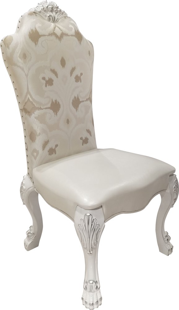 Set of Two White Tufted Fabric Dining Side Chairs
