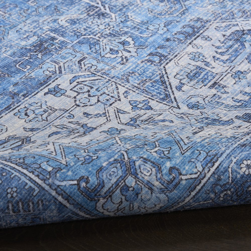 10' Blue Floral Distressed Runner Rug