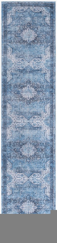 10' Blue Floral Distressed Runner Rug