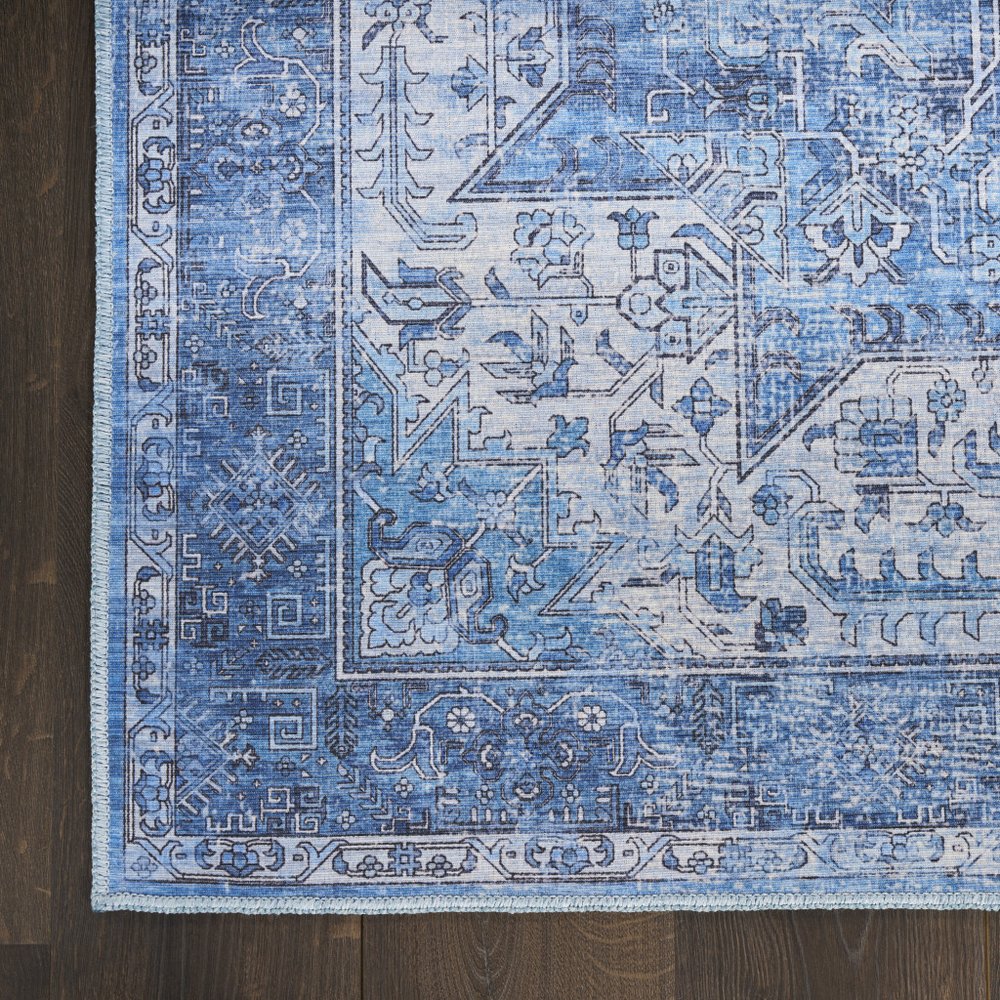 10' Blue Floral Distressed Runner Rug