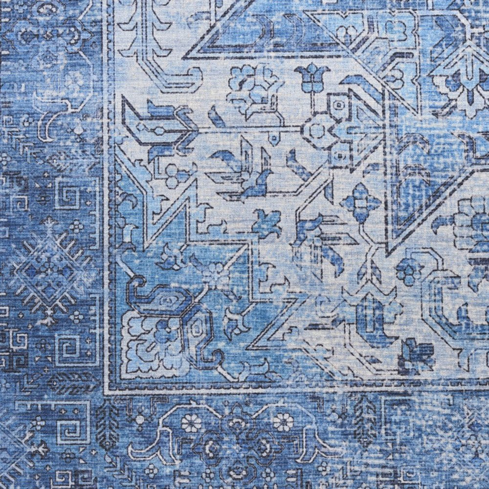 10' Blue Floral Distressed Runner Rug