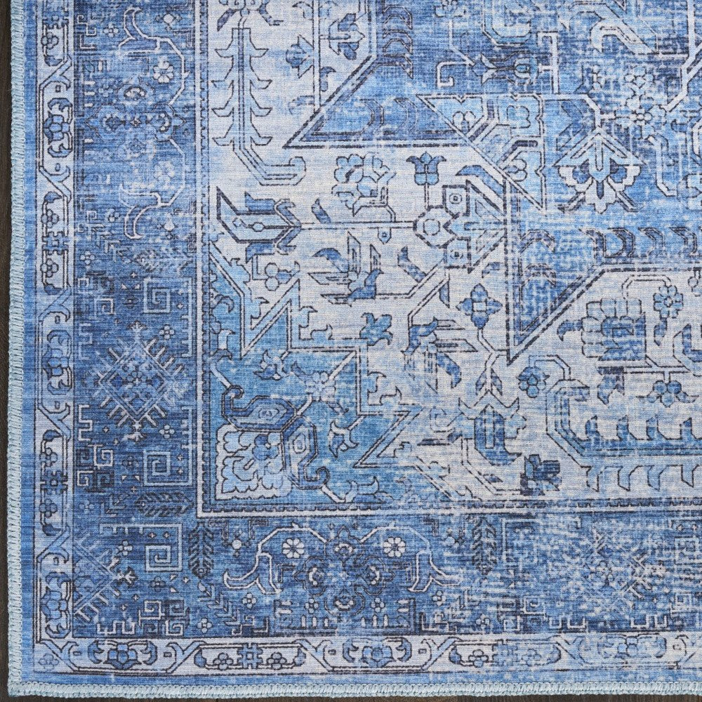 10' Blue Floral Distressed Runner Rug
