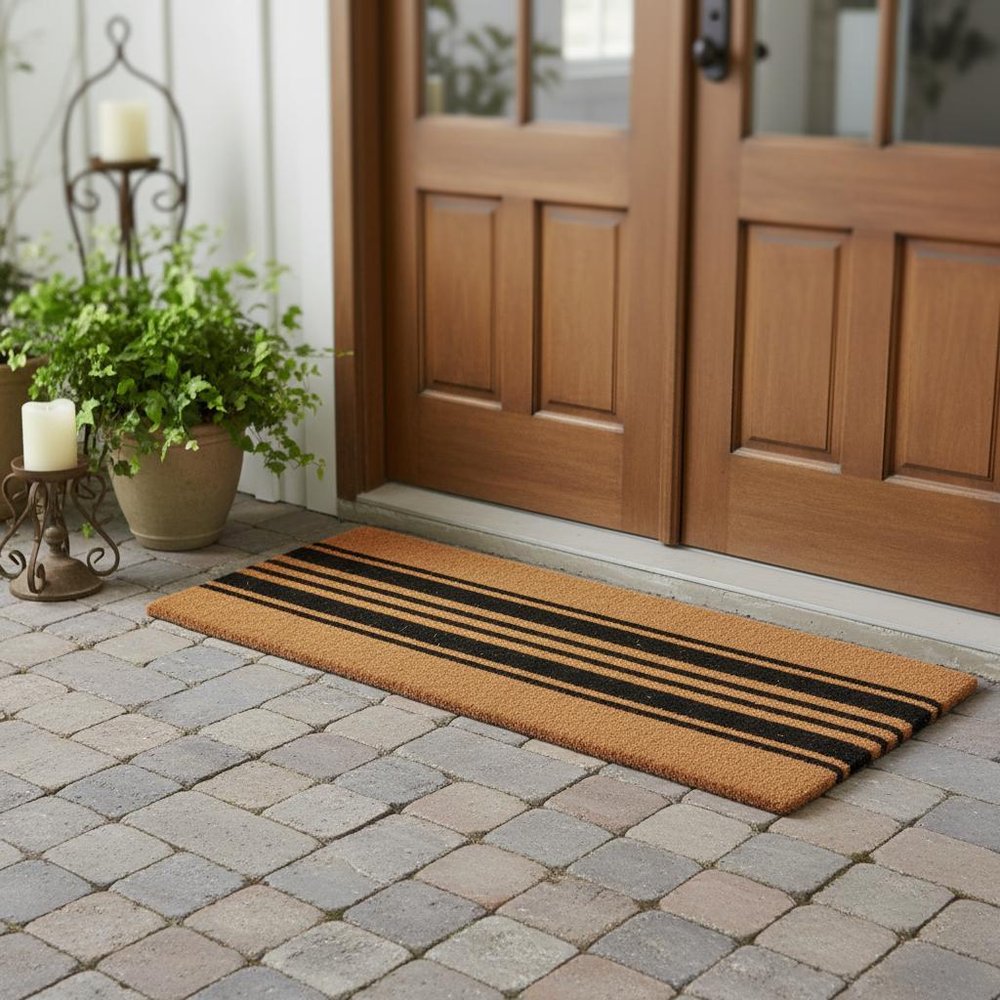 24" X 60" Brown and Black Coir Striped Outdoor Door Mat