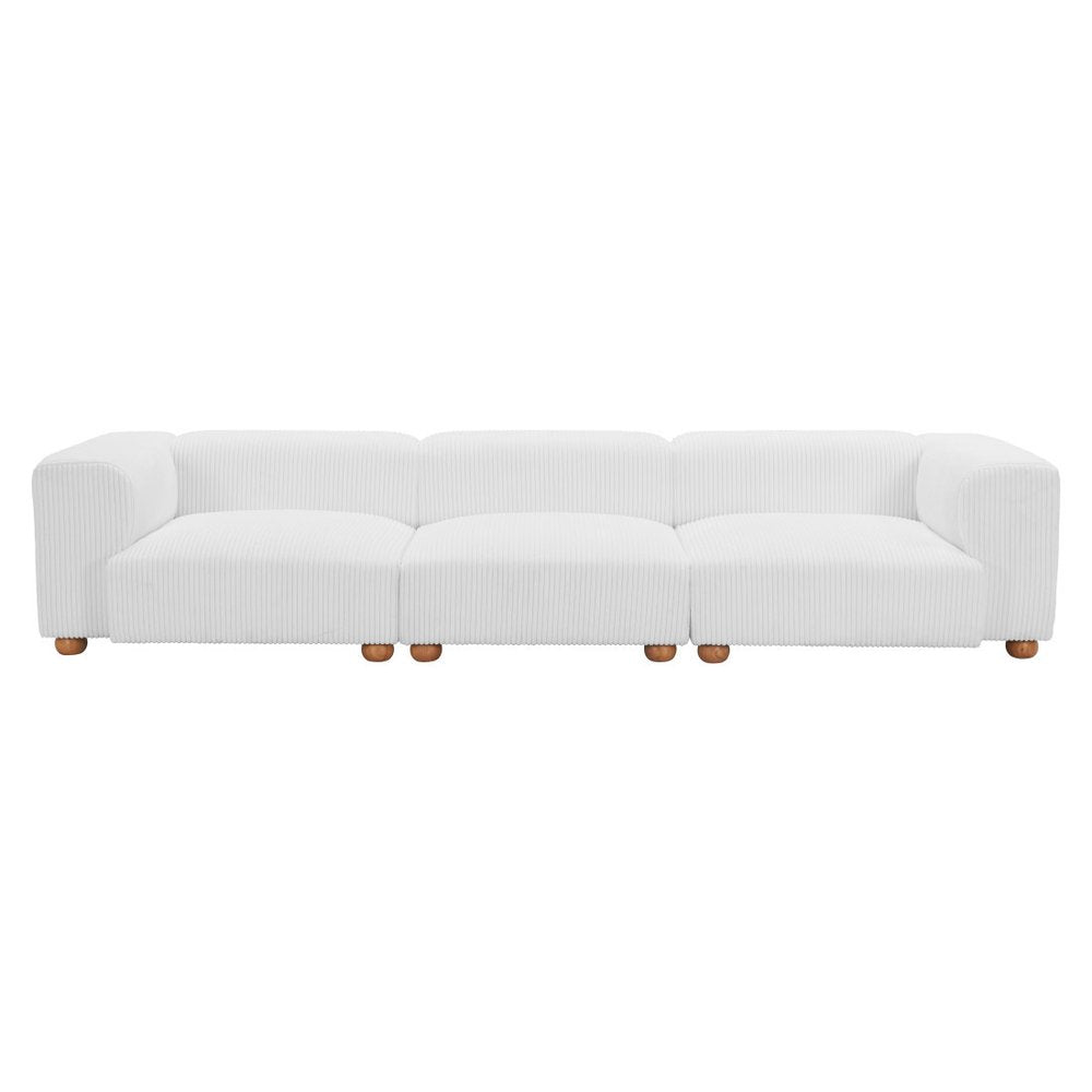 150" White Fabric Sofa