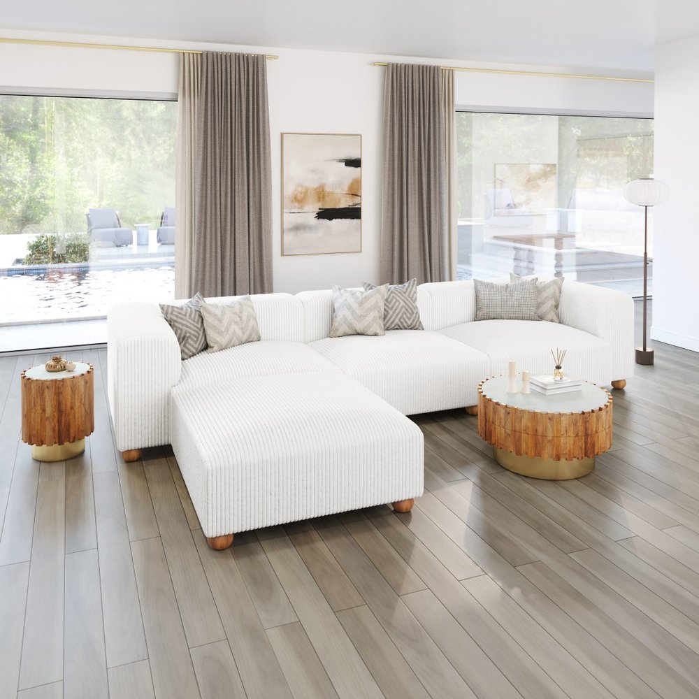150" White Fabric Sofa