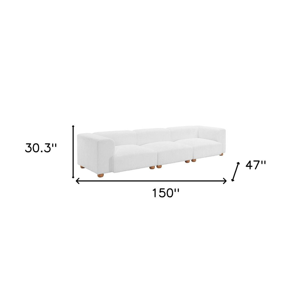 150" White Fabric Sofa