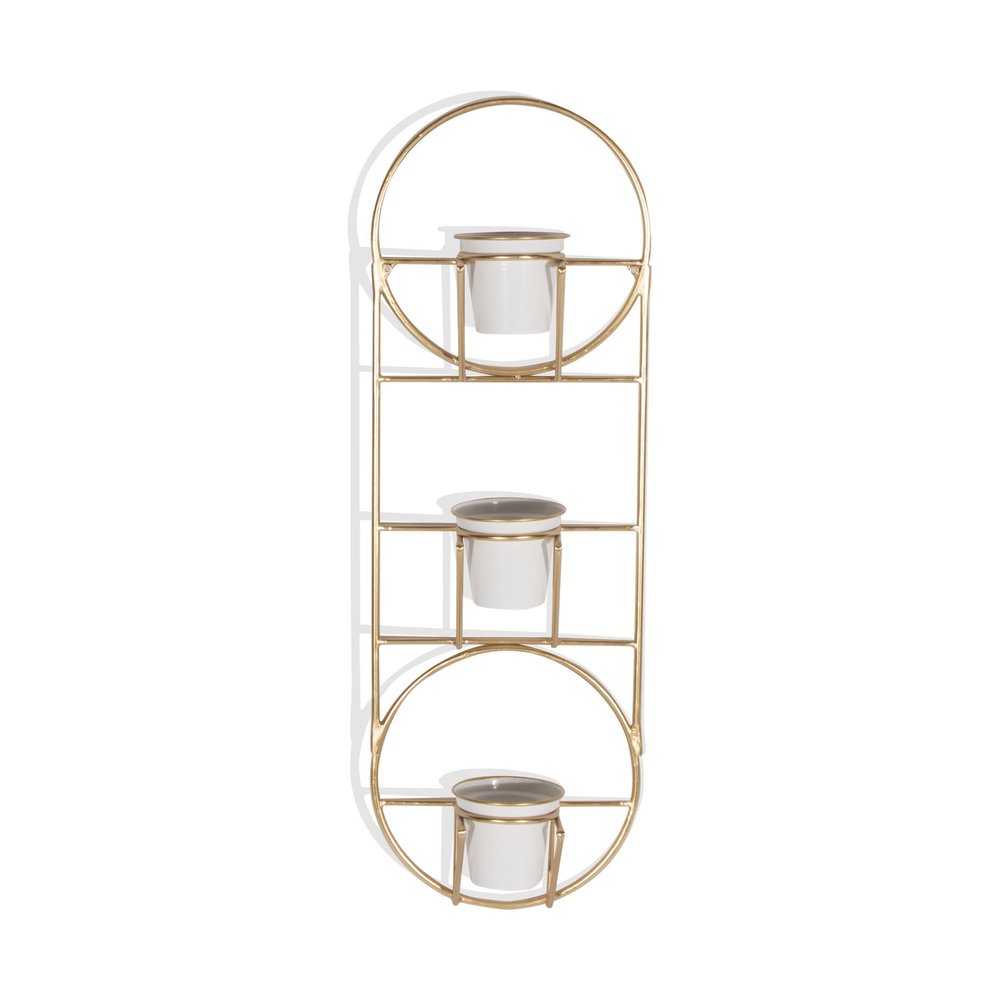 Gold And White Metal 10 Ounce Oval Wall Planter