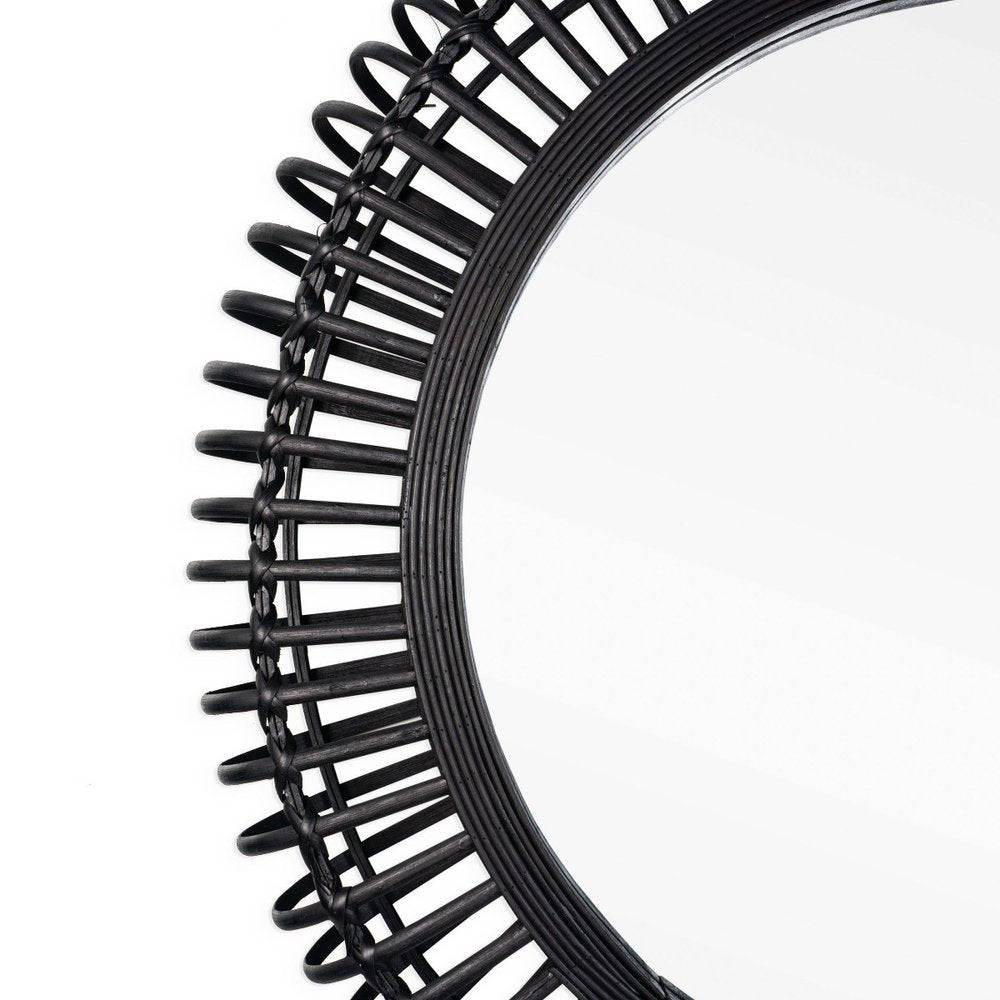 31" Black Bamboo Pierced Round Accent Mirror