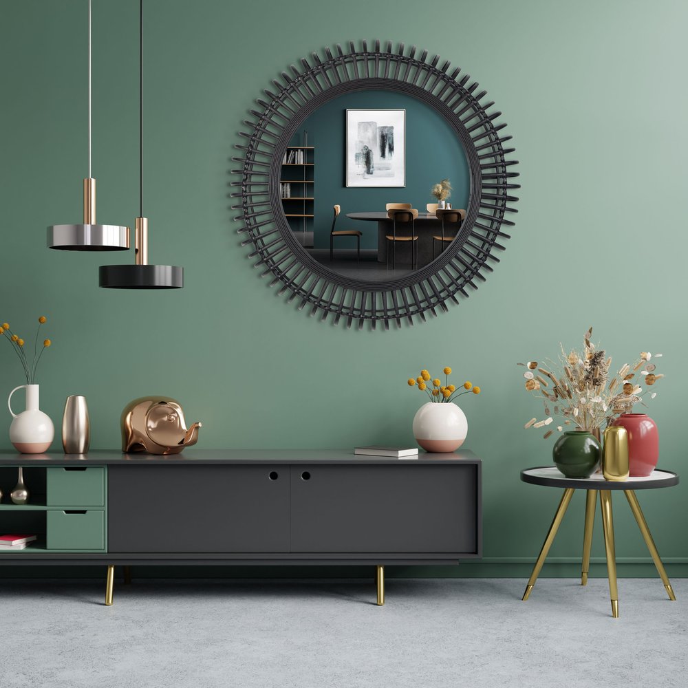 31" Black Bamboo Pierced Round Accent Mirror