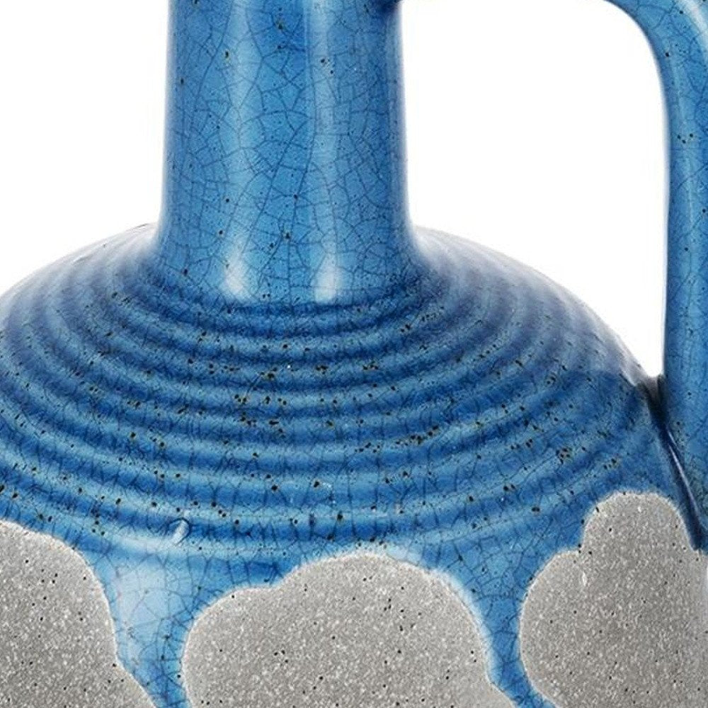 7" Blue And Gray Ceramic Urn Jug Vase