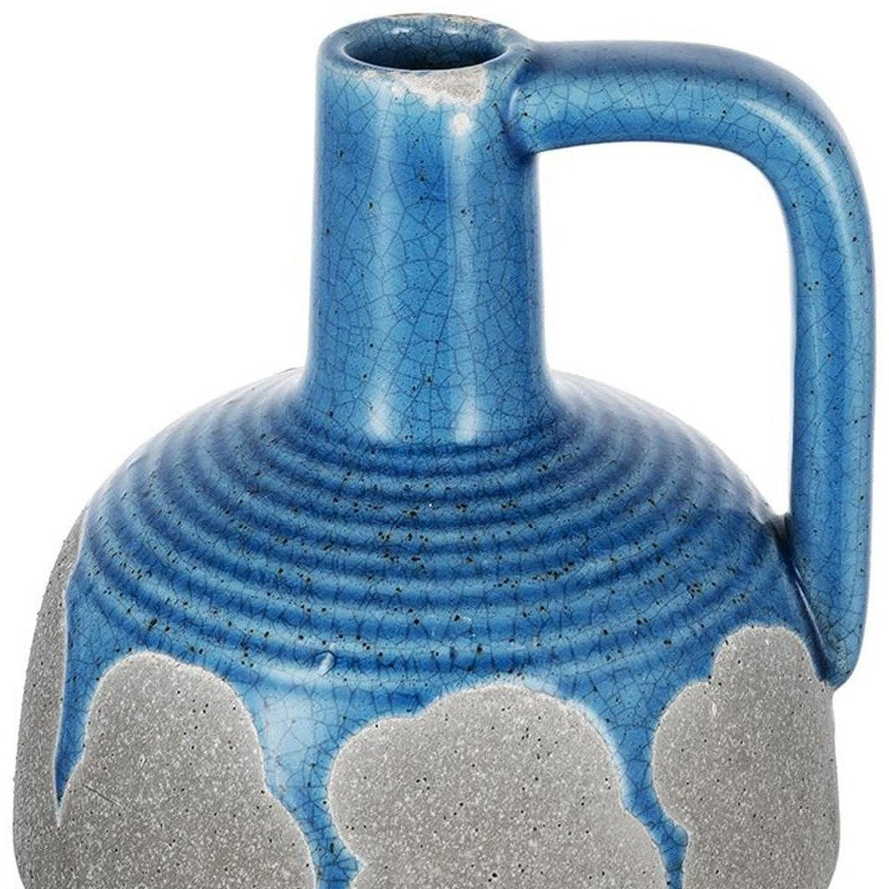7" Blue And Gray Ceramic Urn Jug Vase