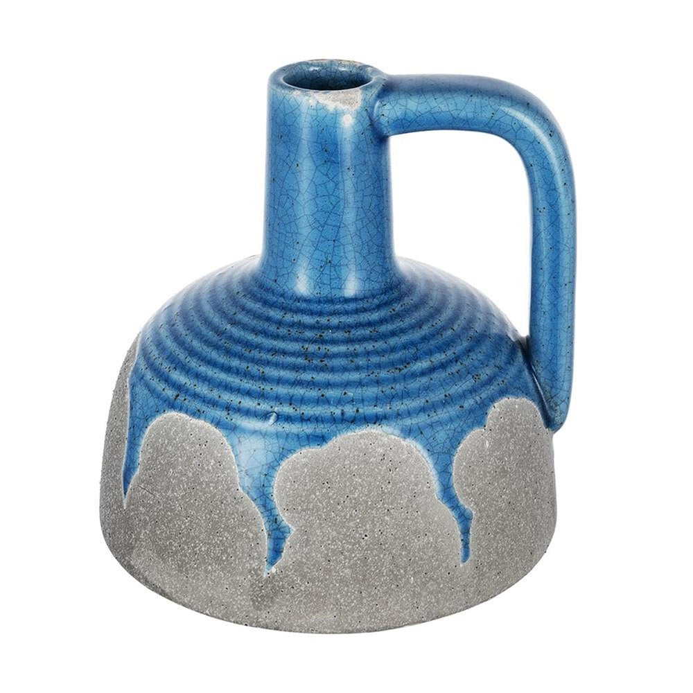 7" Blue And Gray Ceramic Urn Jug Vase