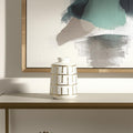 9" Ivory And Gold Geometric Round Ceramic Table Vase