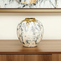 12" Gray Ivory And Gold Modern Abstract Ceramic Table Vase