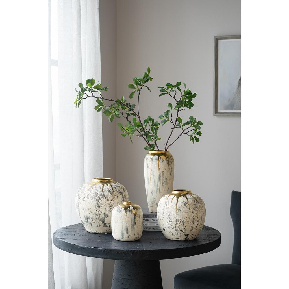 12" Gray Ivory And Gold Modern Abstract Ceramic Table Vase