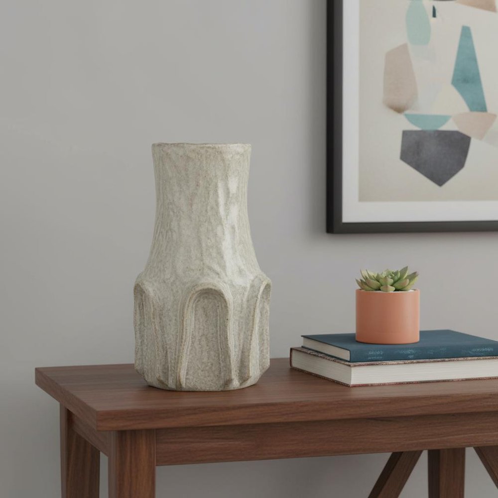 12" Sage And Gray Round Ceramic Table Vase