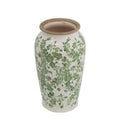 12" Green And White Leaf Ceramic Round Table Vase