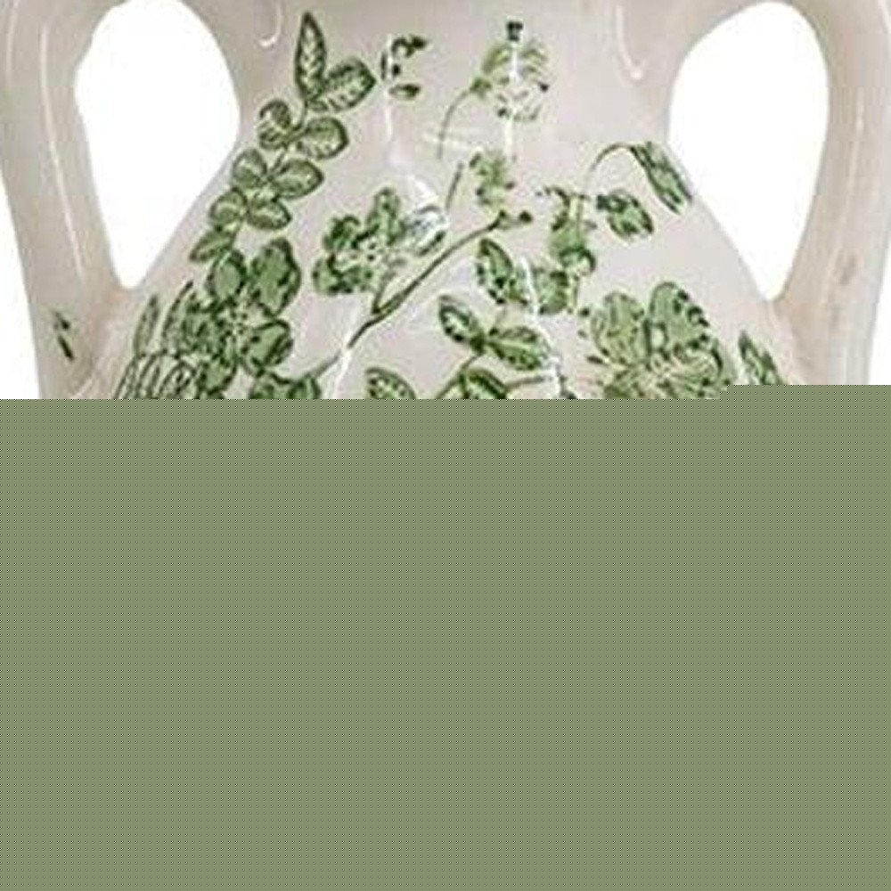 14" Green And White Leaf Ceramic Amphora Table Vase