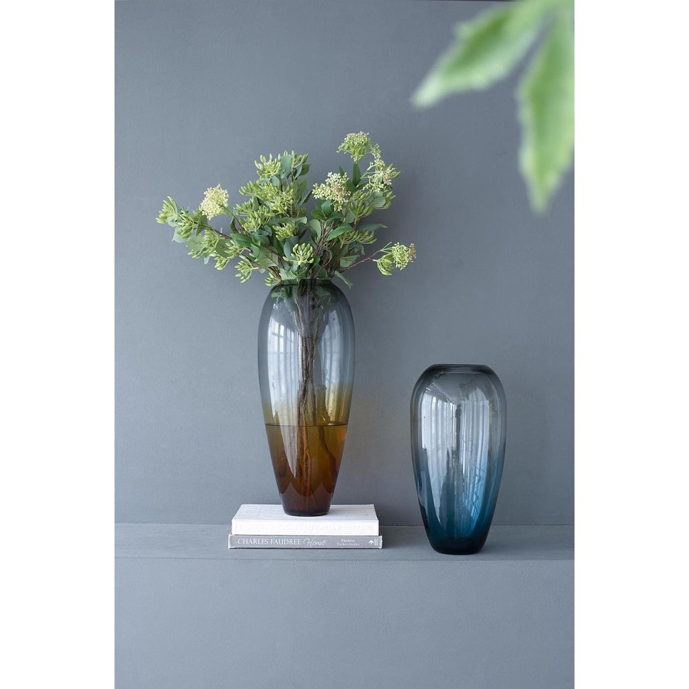 19" Clear And Brown Ombre Glass Table Vase