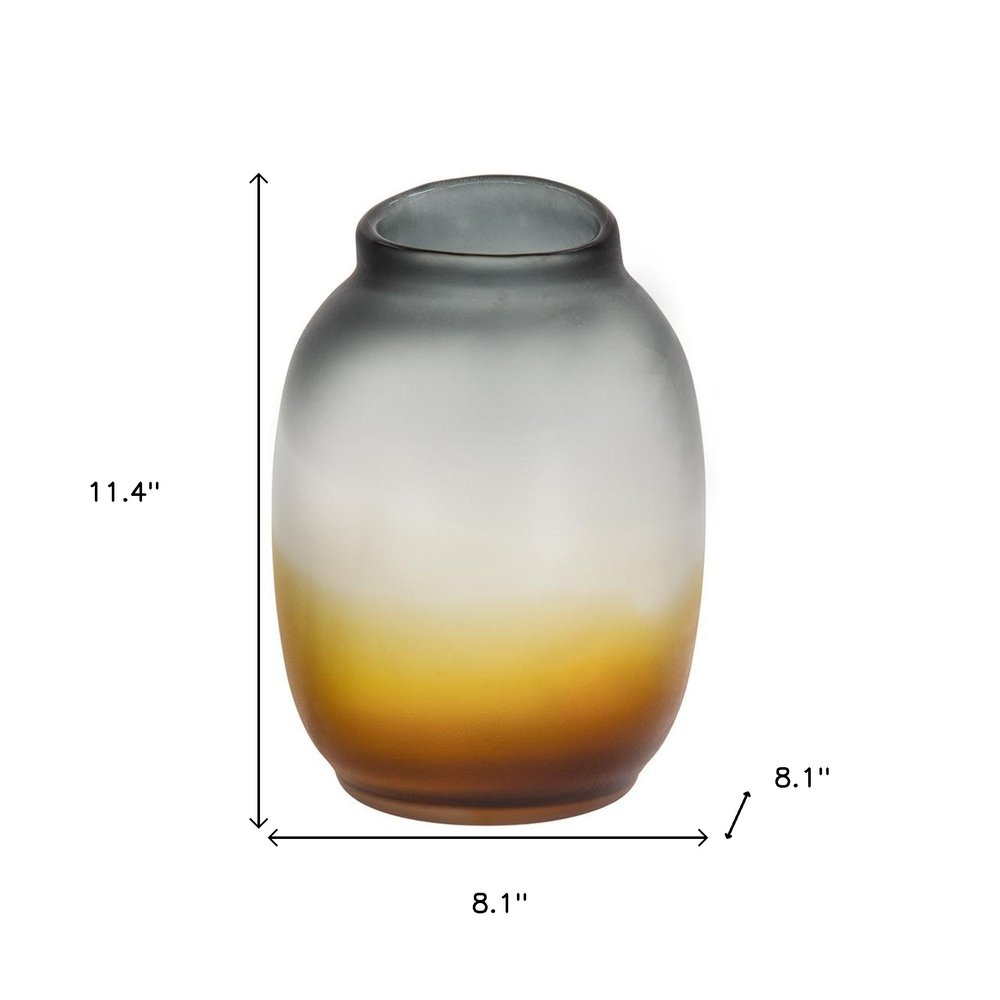 11" Charcoal And Orange Ombre Round Glass Table Vase