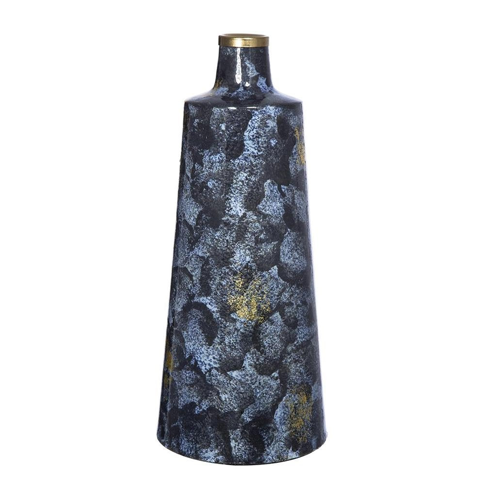 14" Blue And Gold Abstract Bud Glass Table Vase