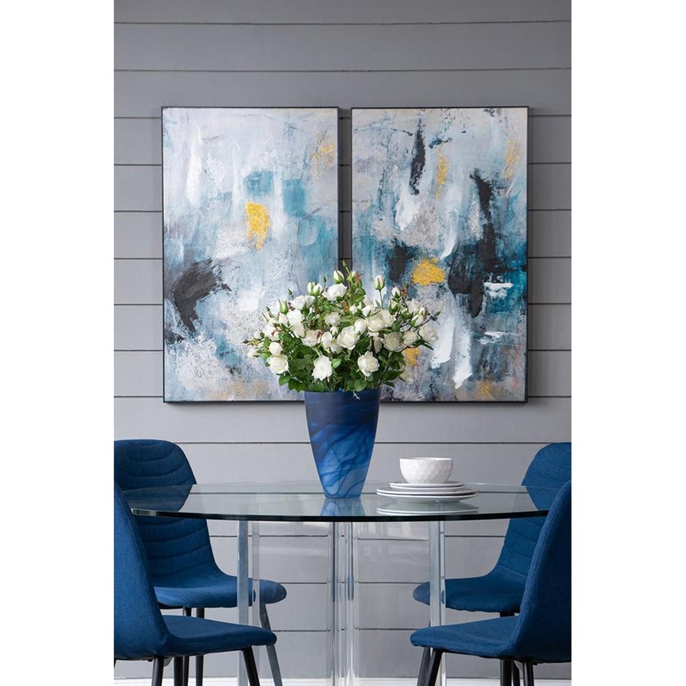 12" Blue Abstract Swirl Glass Tapered Table Vase