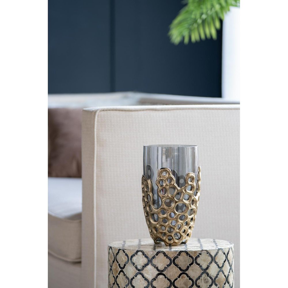 11" Black And Gold Glass And Aluminum Geo Circles Table Vase