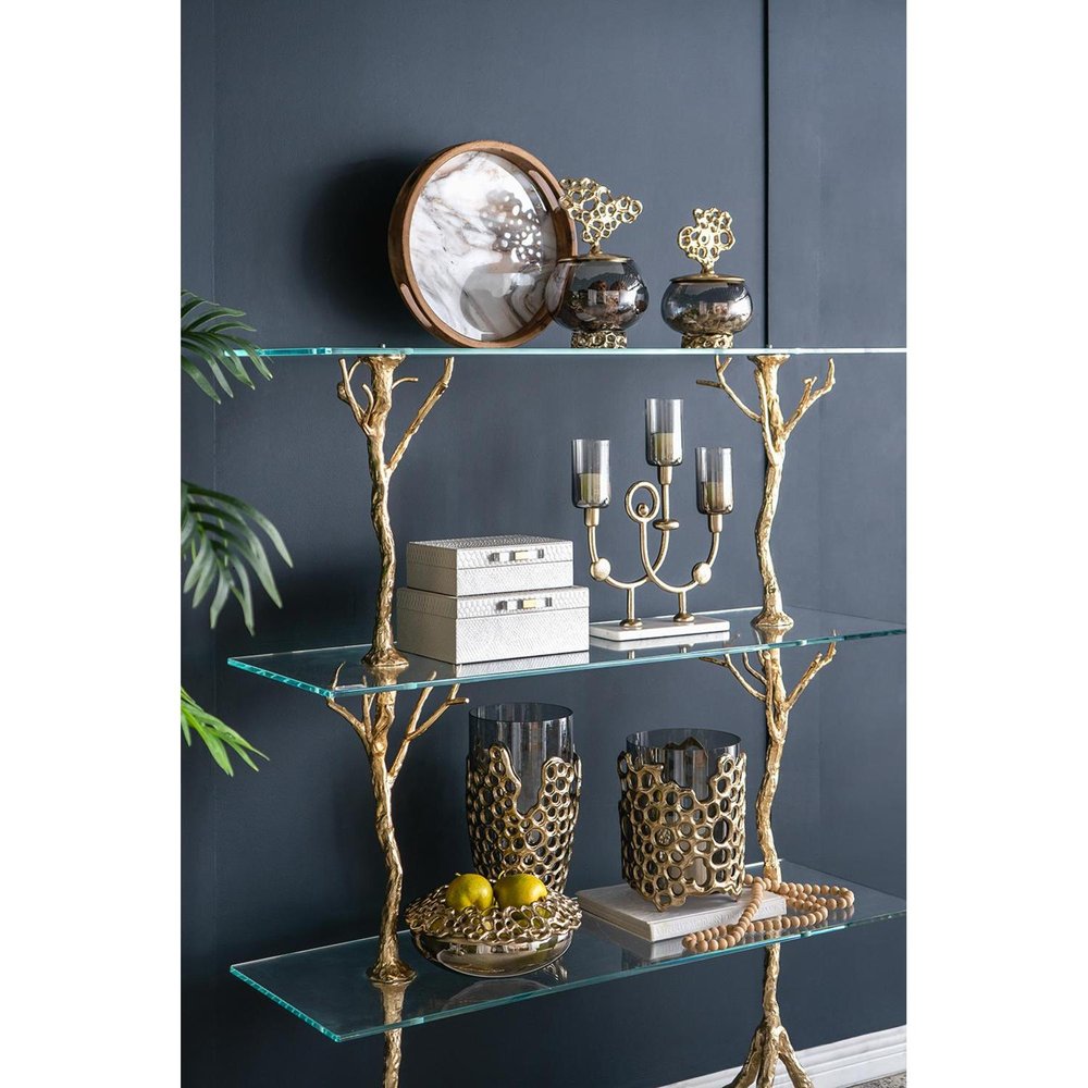 11" Black And Gold Glass And Aluminum Geo Circles Table Vase