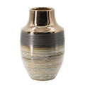 11" Brown And Bronze Striped Ceramic Round Table Vase
