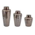 Set of Three Bronze And Silver Ceramic Urn Ginger Jars