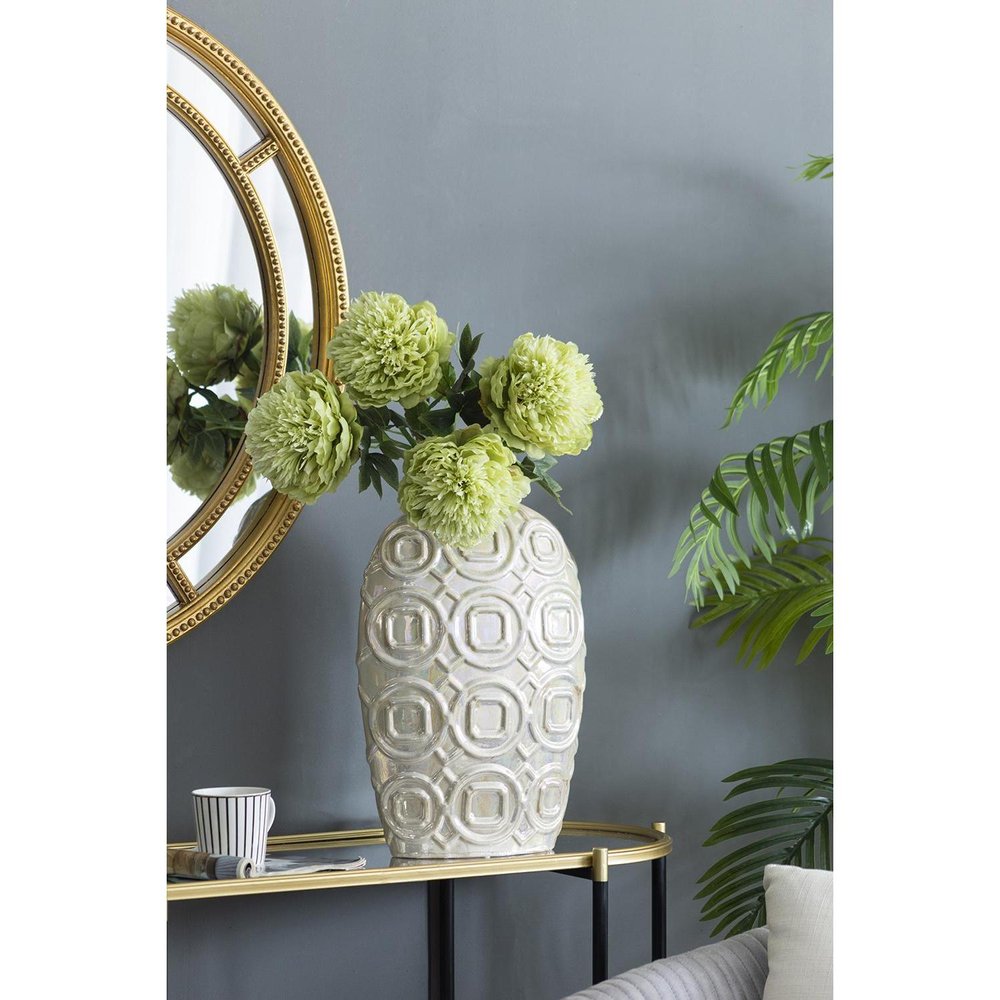 16" Cream Geometric Ceramic Bud Table Vase