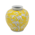 9" Yellow And White Chinoiserie Floral Porcelain Table Vase