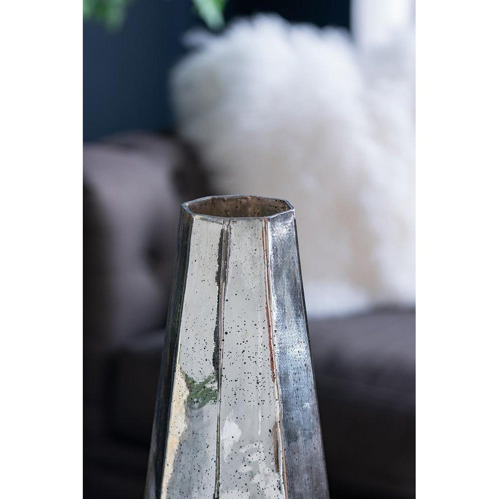 20" Antiqued Silver Glass Cylinder Table Vase